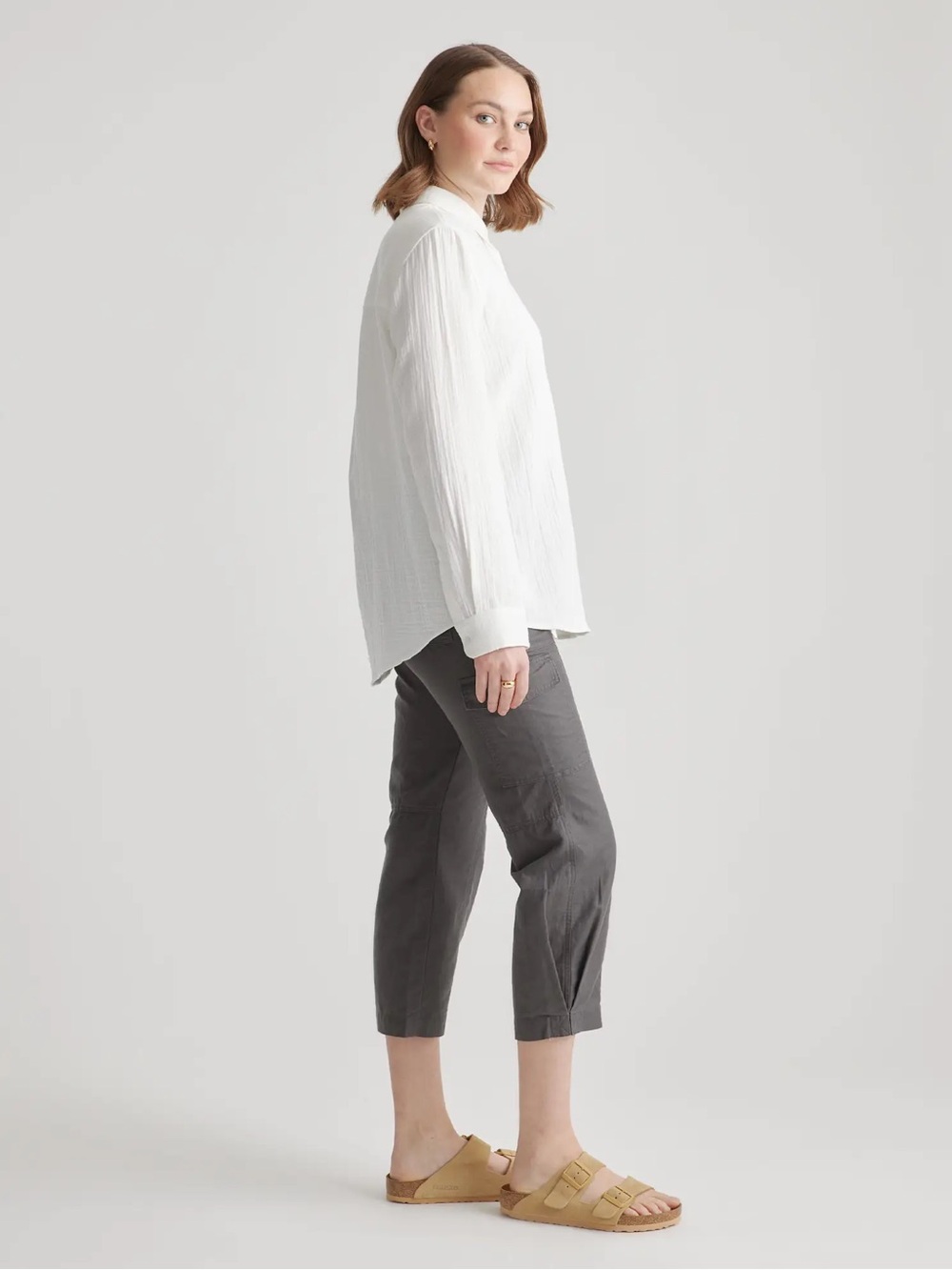 Quince 100% Organic Cotton Gauze Long Sleeve Shirt S White - Picture 6 of 8